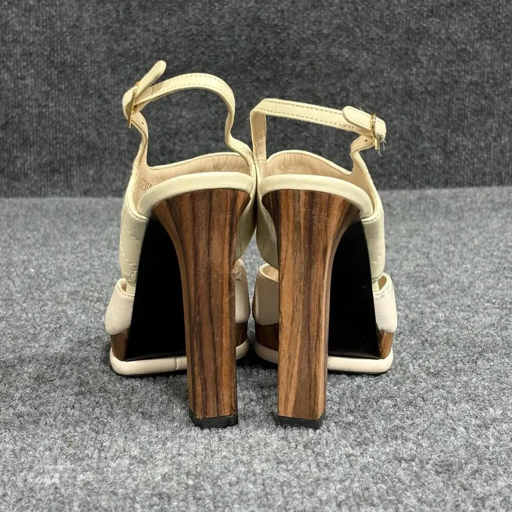 Chanel Platform Sandals Womens 36 White Matelasse Quilted Slingback Heel Italy